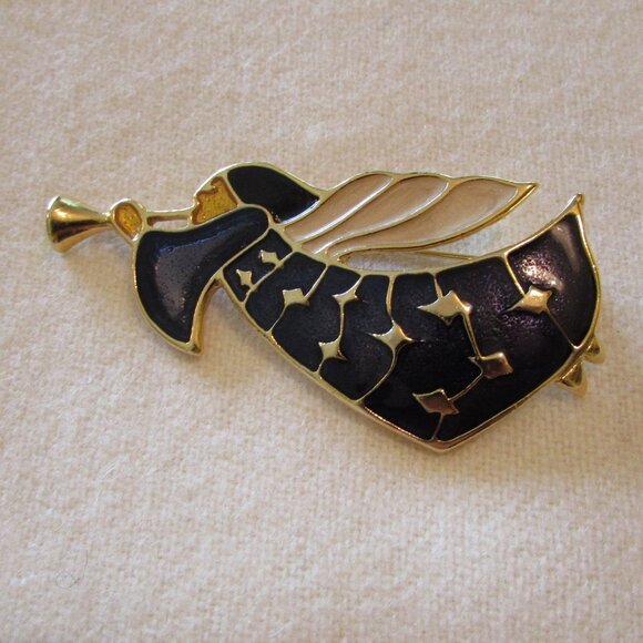 Angel Trumpet Pin Gold Tone Purple/Blue Sparkly Enamel 3" Long - Picture 8 of 8